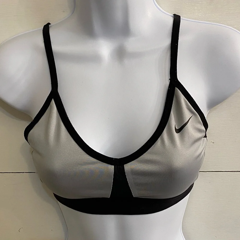 Nike Pro Indy Women’s S Gray/Black Mesh Panel Racerback Light Support Sports Bra